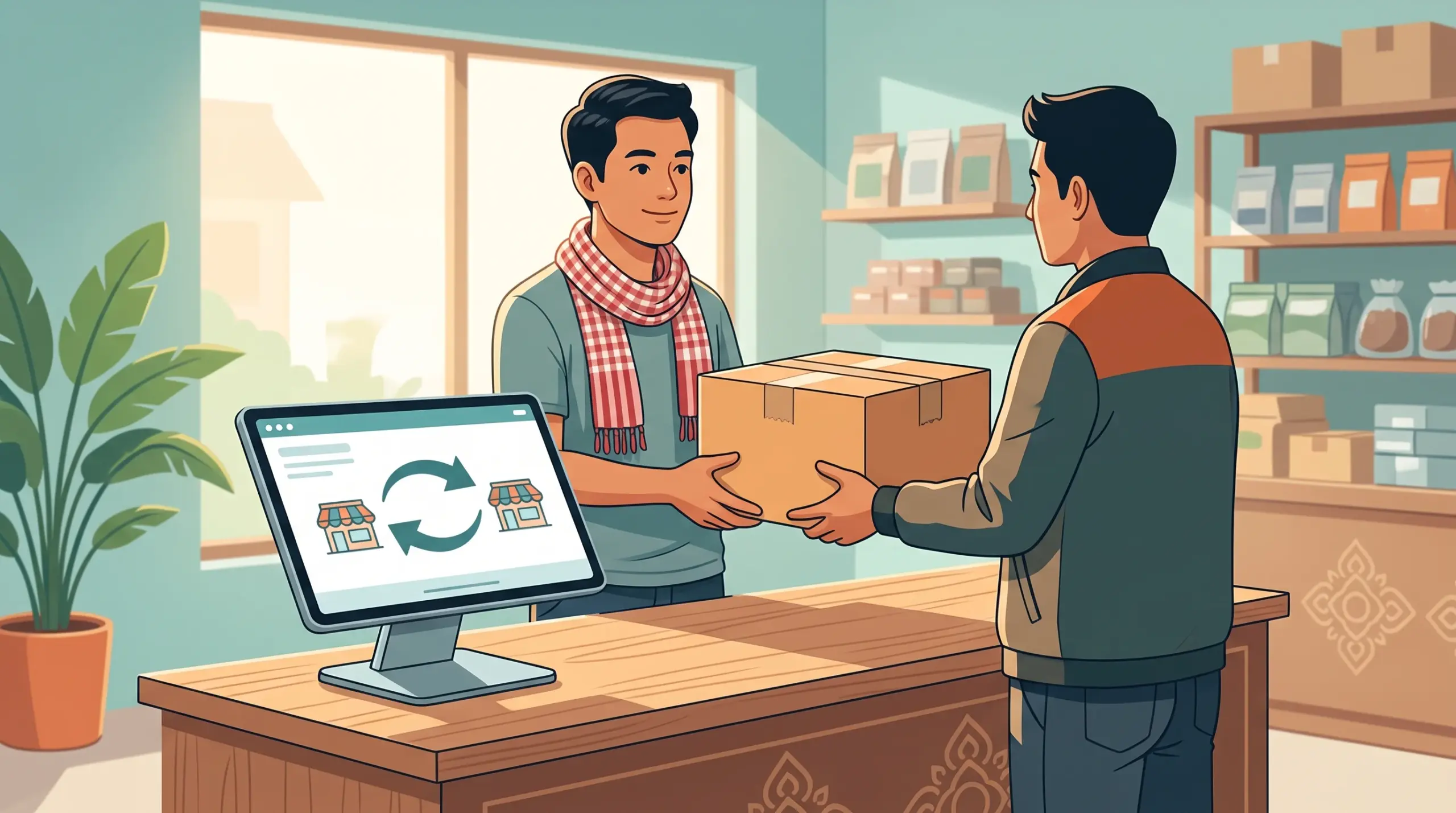 MyLekha POS recording stock purchases and transfers between branches in Cambodia scaled